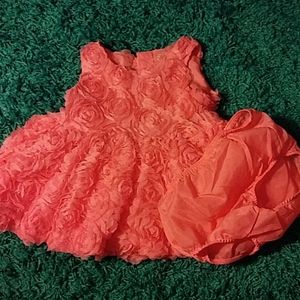 Coral dress with mesh roses nwot